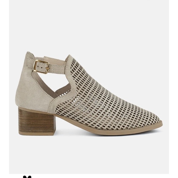 Rag & Co ROSALYN Beige Block Heeled Cut-Out Sandal Mule Ankle Strap - Picture 2 of 8